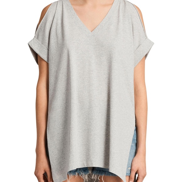 ALLSAINTS Cora V Tee Cold Shoulder Tshirt - Picture 1 of 8